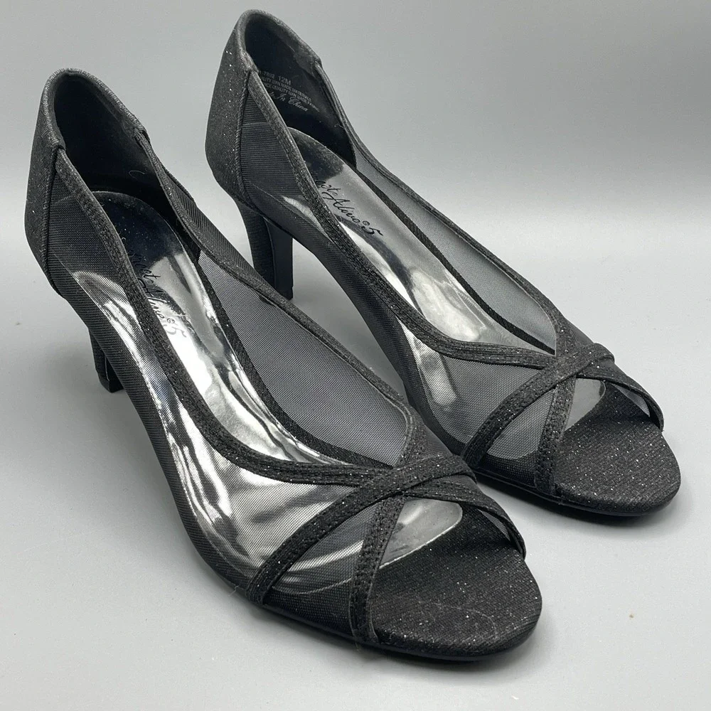 Easy Street Alive @ Five Womens Dance Flex Heels 12M Picaboo Black Sheer Sparkle